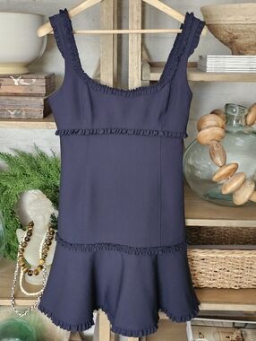 Cinq a Sept Ana Dress Navy Mini Ruffle NWT Size 10